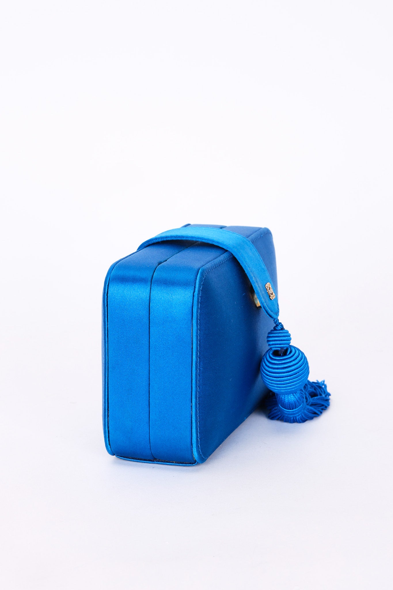 Loewe Tassel Box Clutch with Chain Cobalt Blue Satin
