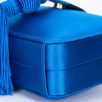 Loewe Tassel Box Clutch with Chain Cobalt Blue Satin