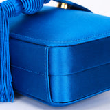 Loewe Tassel Box Clutch with Chain Cobalt Blue Satin