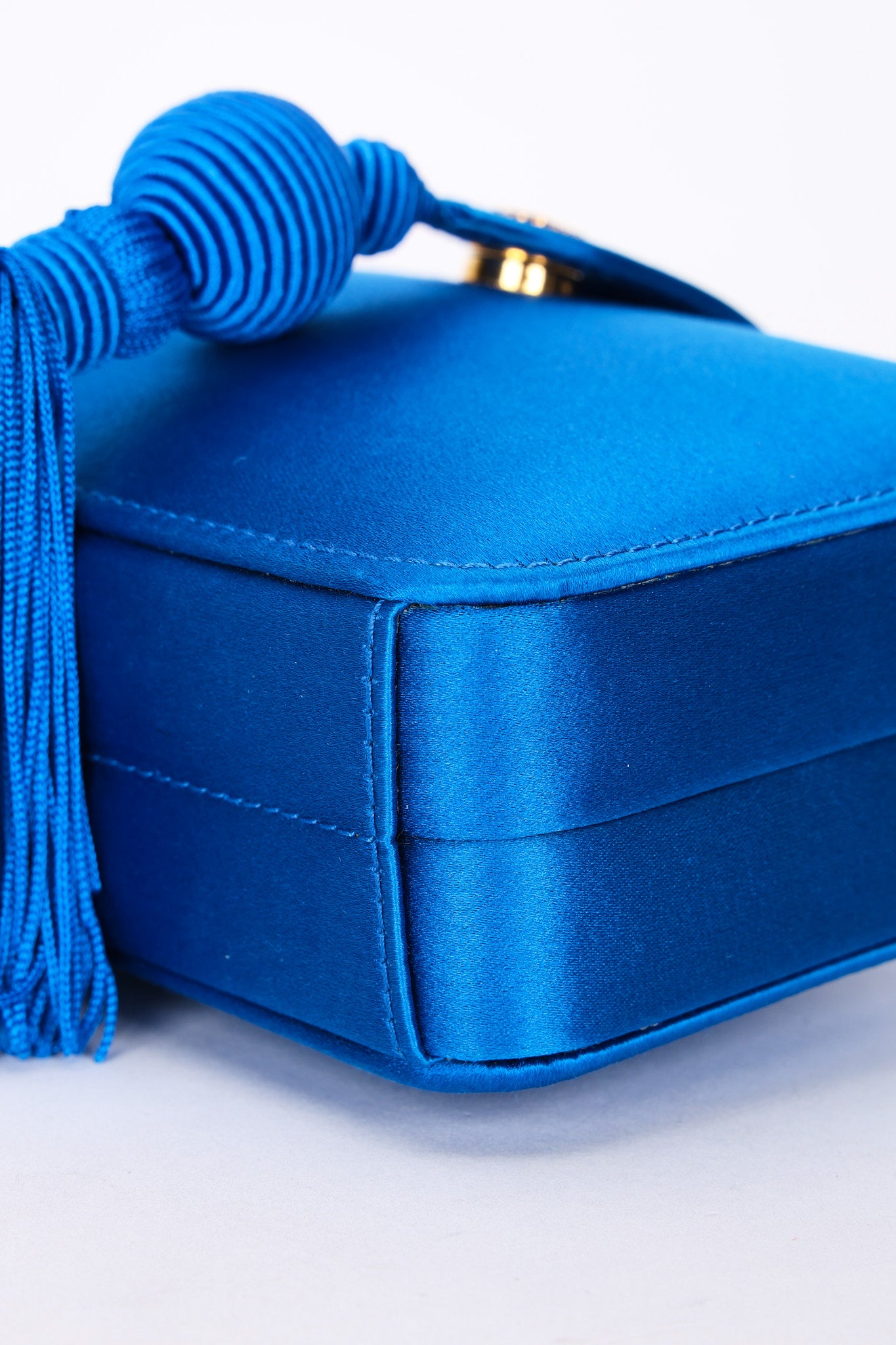 Loewe Tassel Box Clutch with Chain Cobalt Blue Satin
