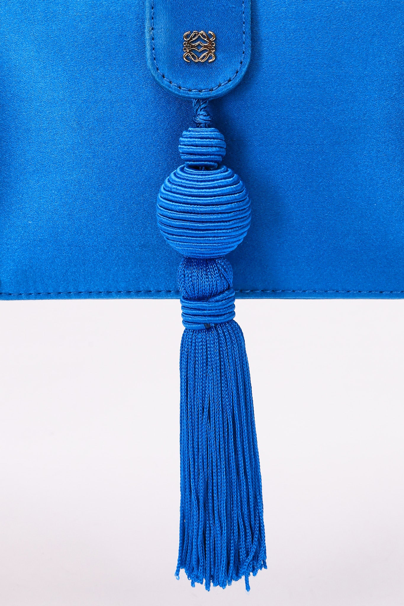 Loewe Tassel Box Clutch with Chain Cobalt Blue Satin