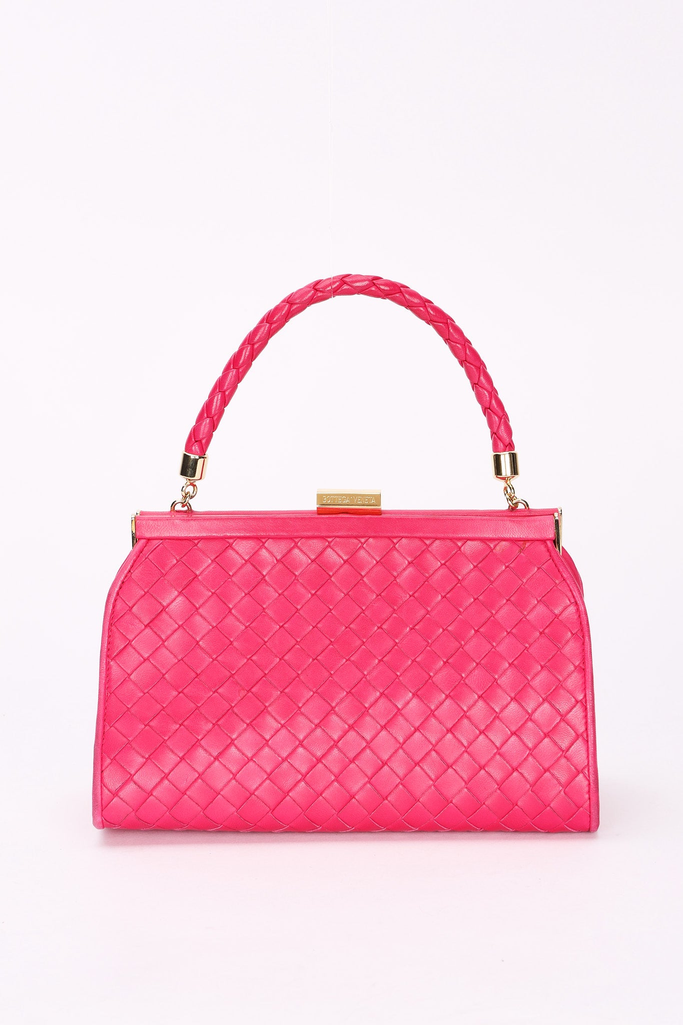 Bottega Veneta Intrecciato Kisslock Top Handle Bag Pink