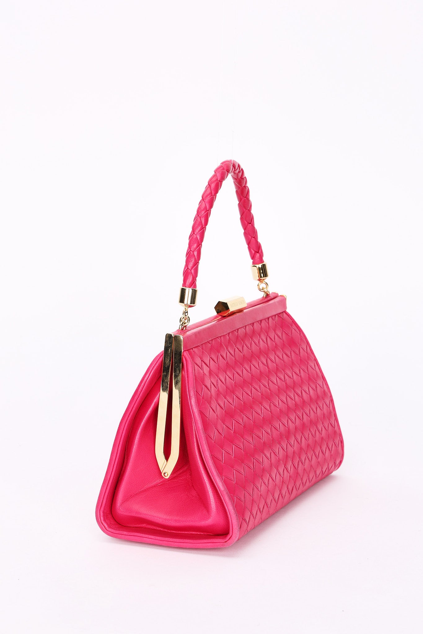 Bottega Veneta Intrecciato Kisslock Top Handle Bag Pink
