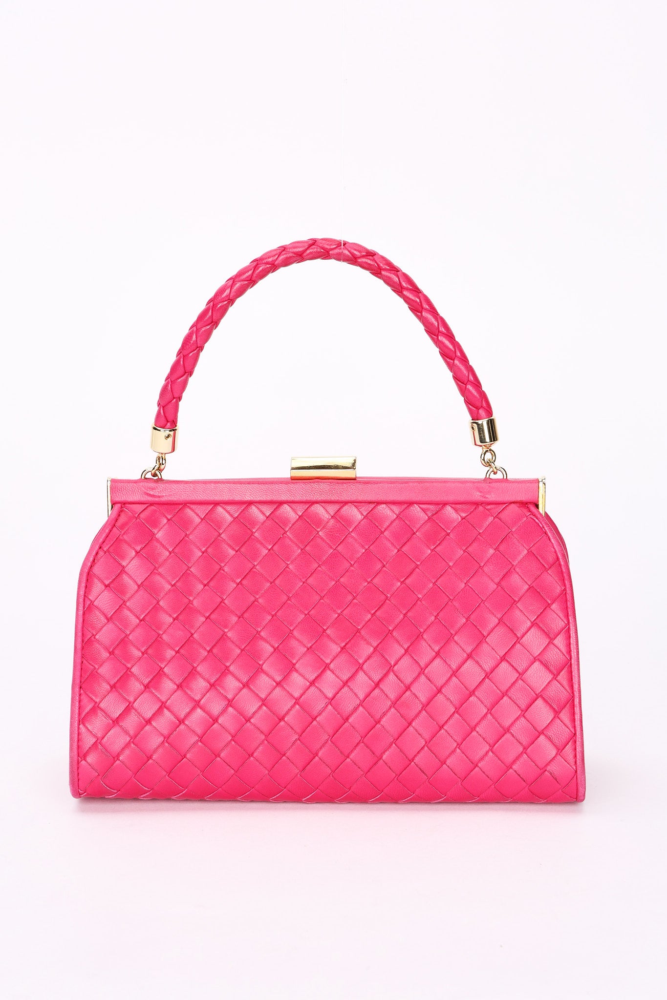 Bottega Veneta Intrecciato Kisslock Top Handle Bag Pink
