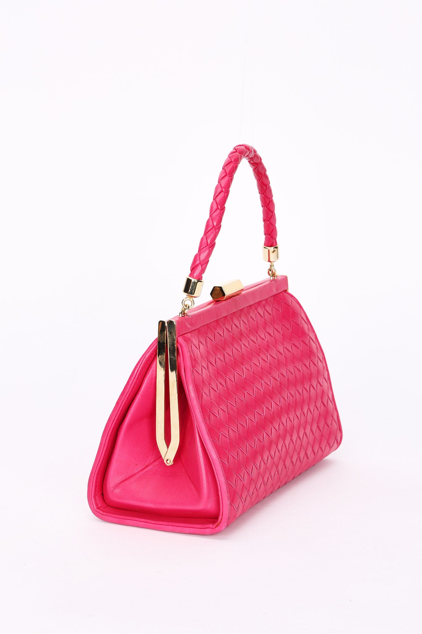Bottega Veneta Intrecciato Kisslock Top Handle Bag Pink