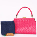 Bottega Veneta Intrecciato Kisslock Top Handle Bag Pink
