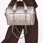 Chanel Large Casual Pocket Bowling Bag Grey Metallic Calfskin 2016 RHW - Drop 79
