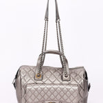 Chanel Large Casual Pocket Bowling Bag Grey Metallic Calfskin RHW