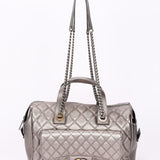 Chanel Large Casual Pocket Bowling Bag Grey Metallic Calfskin RHW