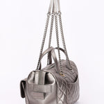 Chanel Large Casual Pocket Bowling Bag Grey Metallic Calfskin RHW
