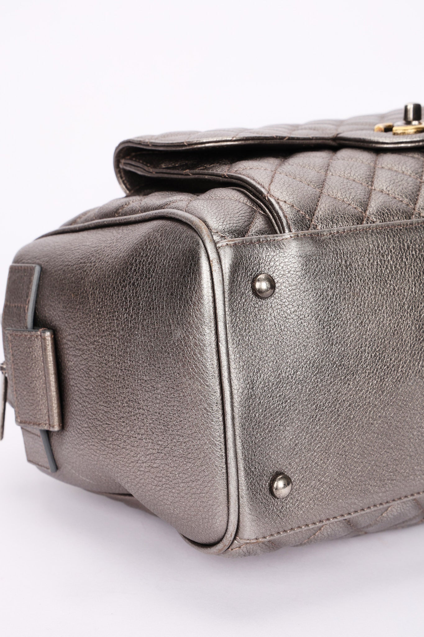 Chanel Large Casual Pocket Bowling Bag Grey Metallic Calfskin RHW
