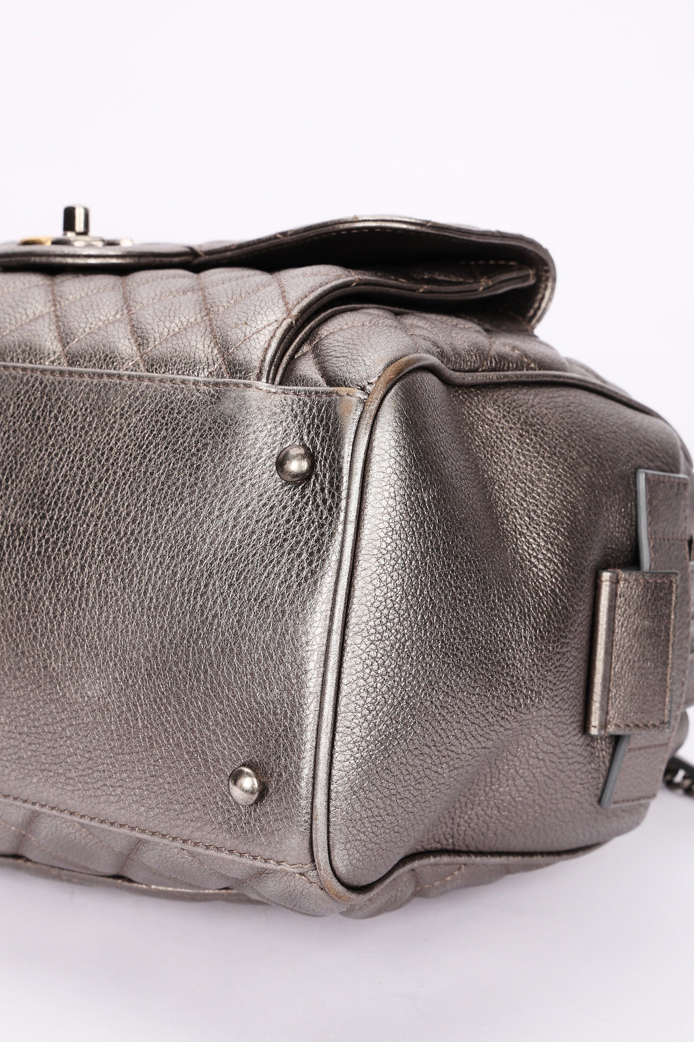 Chanel Large Casual Pocket Bowling Bag Grey Metallic Calfskin RHW