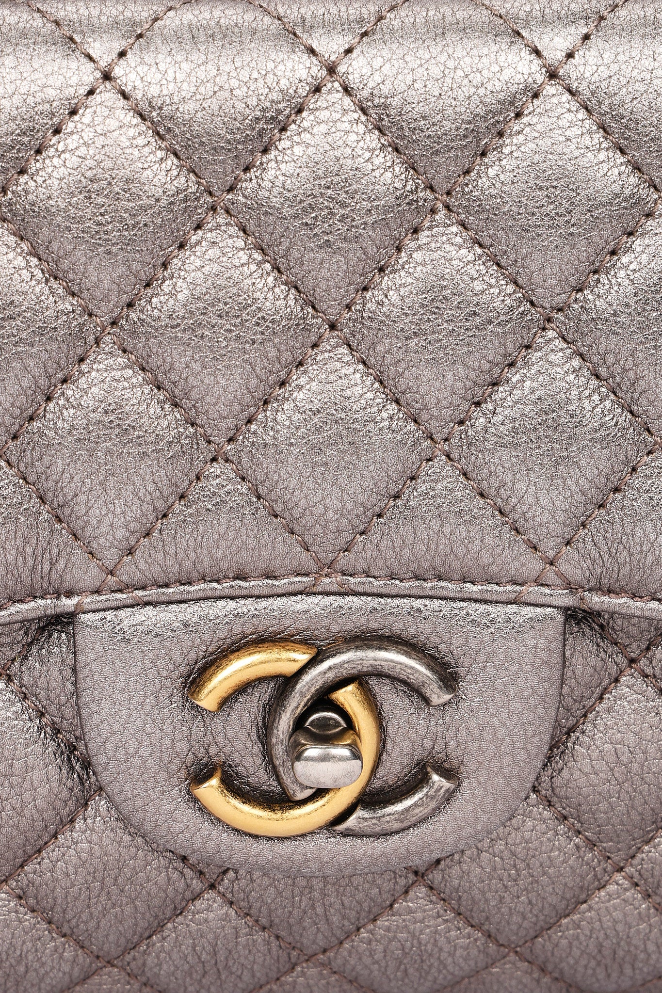 Chanel Large Casual Pocket Bowling Bag Grey Metallic Calfskin RHW