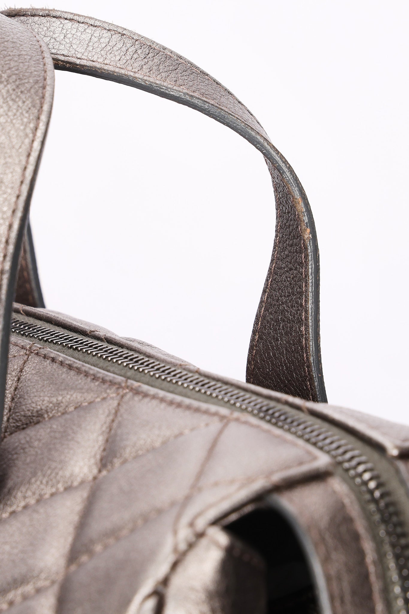 Chanel Large Casual Pocket Bowling Bag Grey Metallic Calfskin RHW