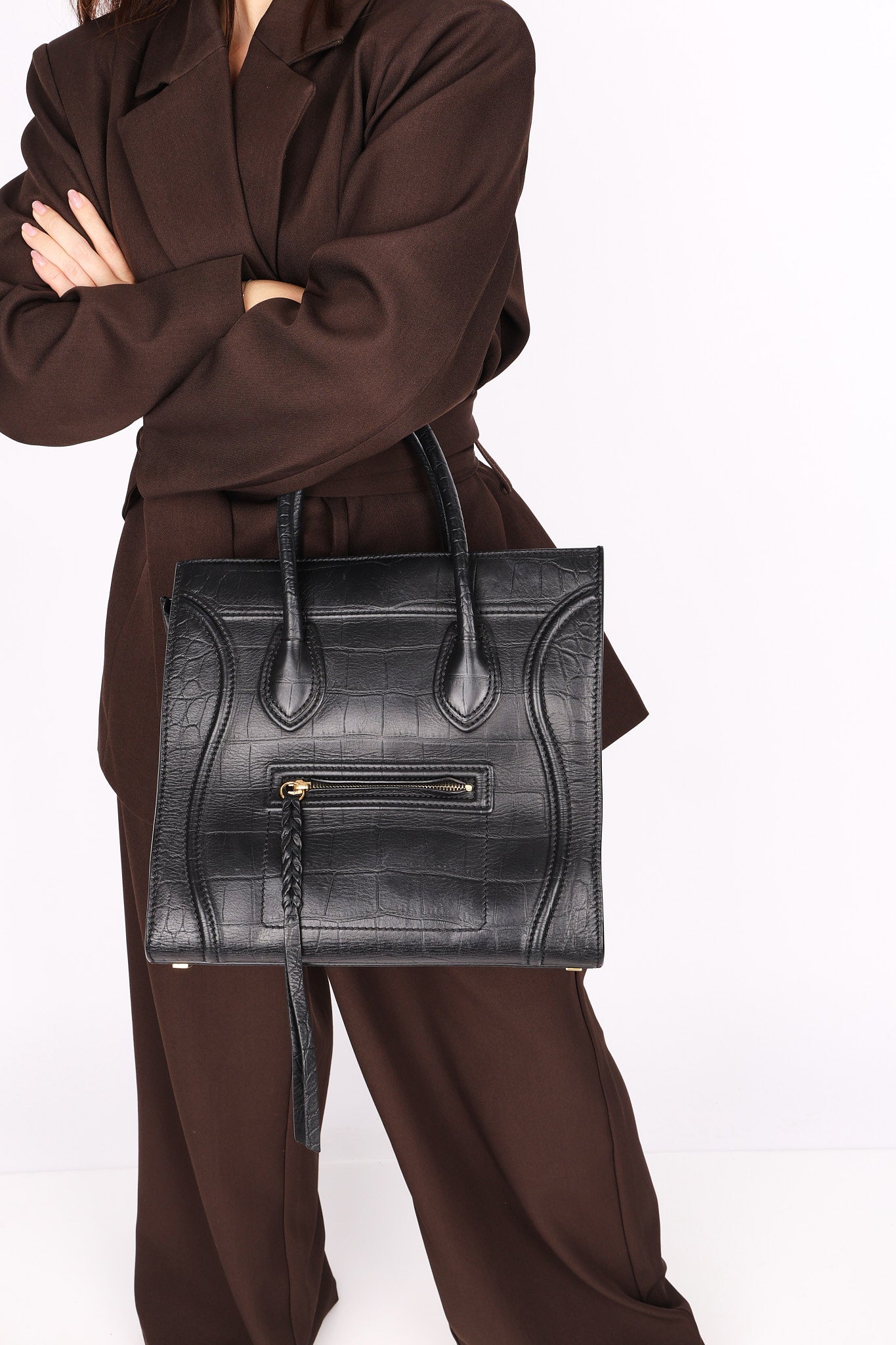Celine Crocodile Embossed Phantom Luggage Tote