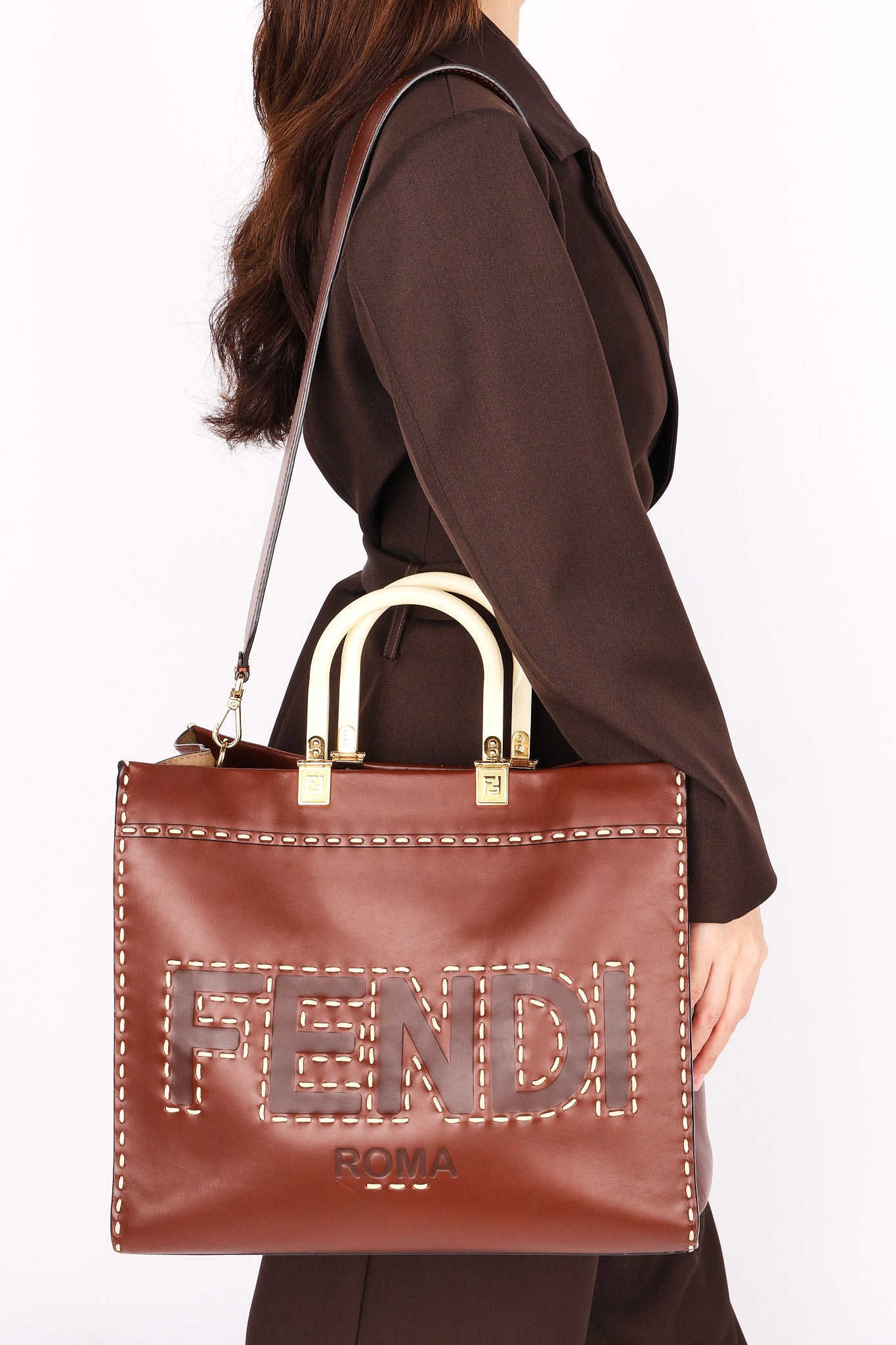 Fendi Stitched Sunshine Shopper Tote