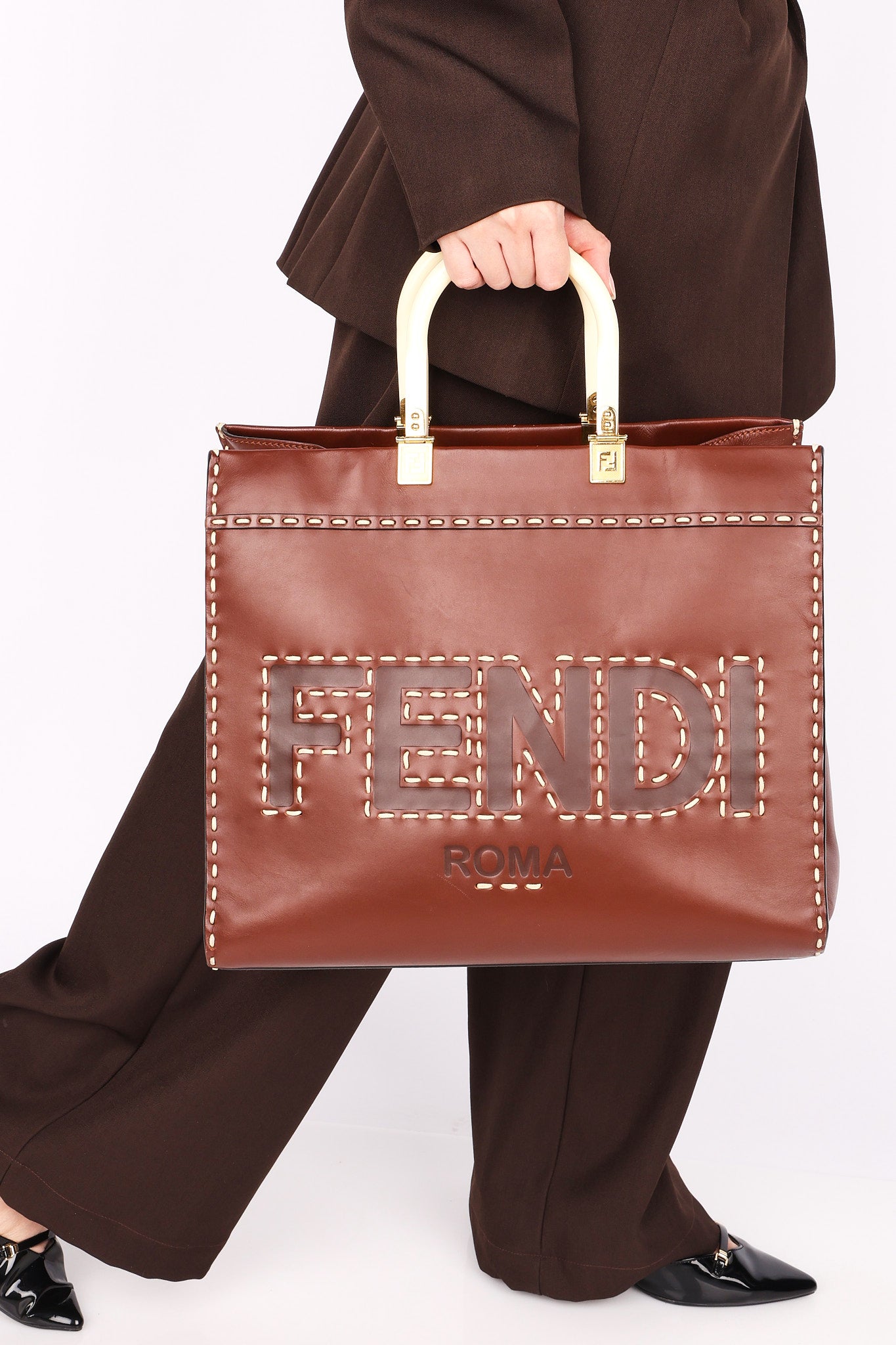 Fendi Stitched Sunshine Shopper Tote