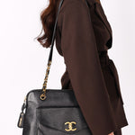 Chanel Front Turnlock Pocket Shoulder Bag Black Caviar 24K GP