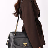 Chanel Front Turnlock Pocket Shoulder Bag Black Caviar 24K GP