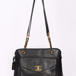 Chanel Front Turnlock Pocket Shoulder Bag Black Caviar 24K GP
