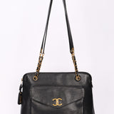 Chanel Front Turnlock Pocket Shoulder Bag Black Caviar 24K GP