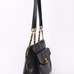 Chanel Front Turnlock Pocket Shoulder Bag Black Caviar 24K GP