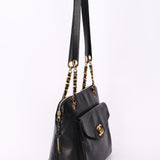 Chanel Front Turnlock Pocket Shoulder Bag Black Caviar 24K GP