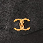 Chanel Front Turnlock Pocket Shoulder Bag Black Caviar 24K GP