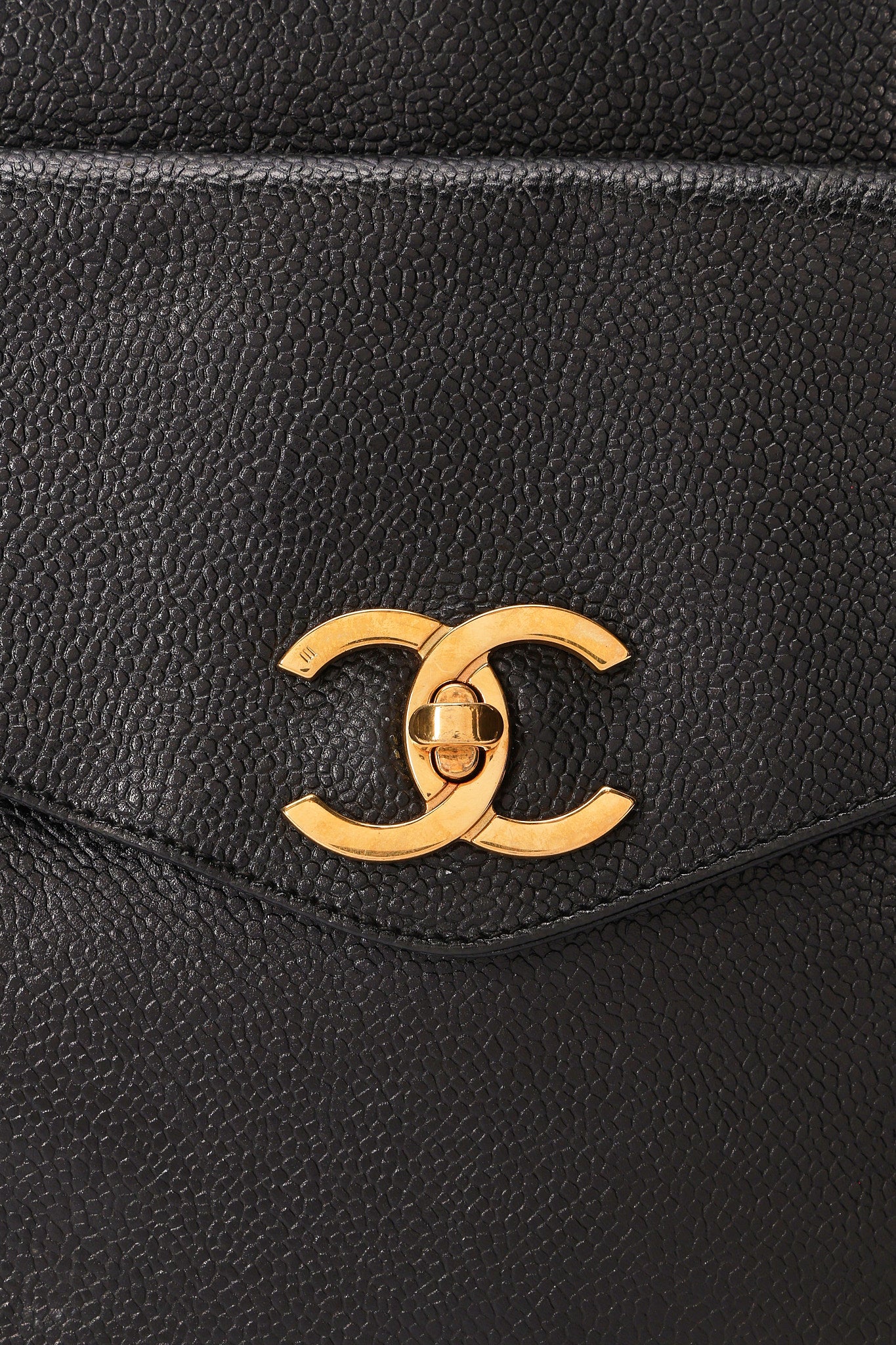 Chanel Front Turnlock Pocket Shoulder Bag Black Caviar 24K GP