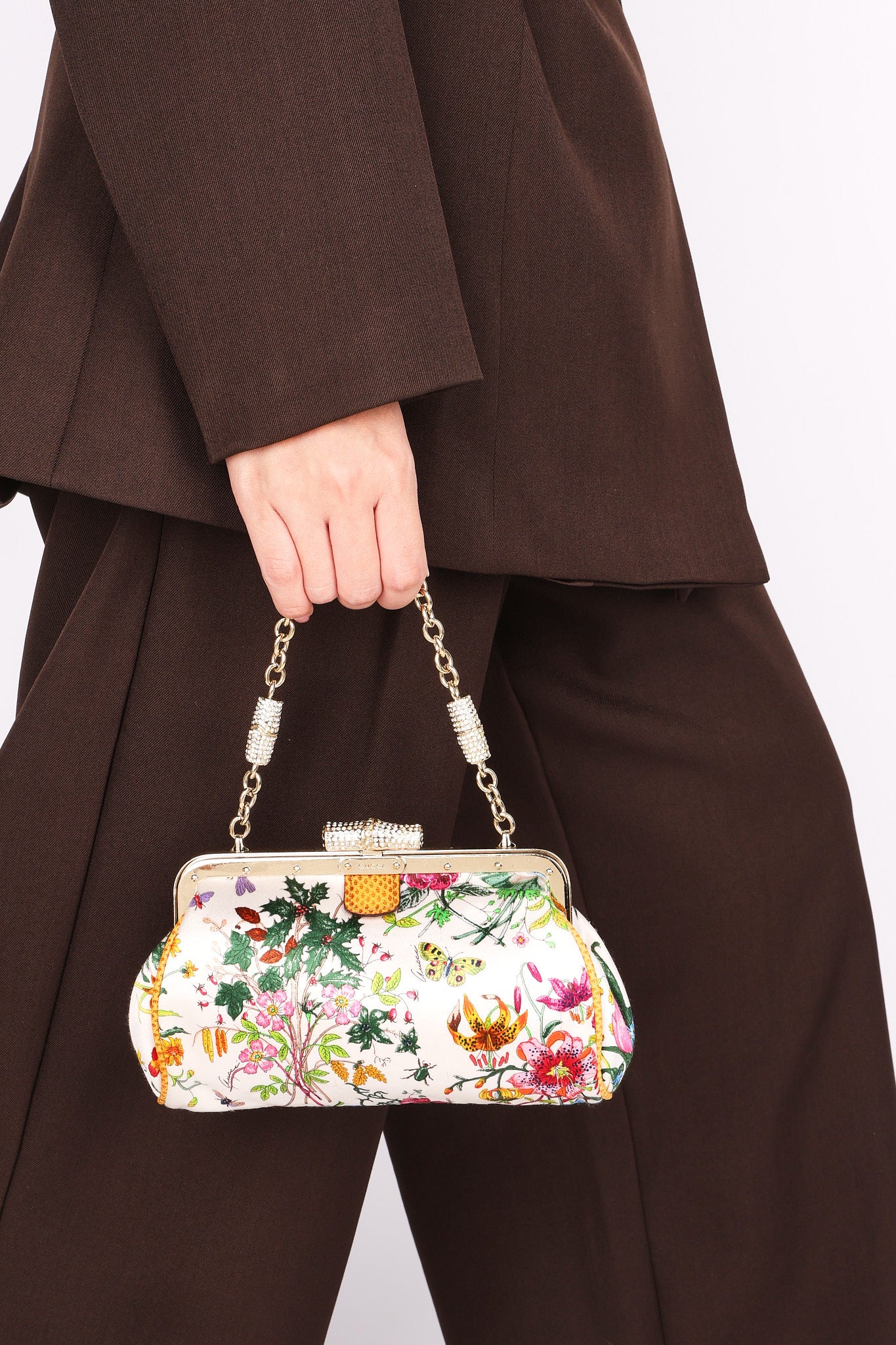 Gucci Flora Bamboo Silk Satin Clutch