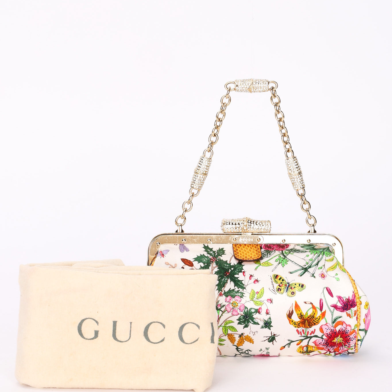 Gucci Flora Bamboo Silk Satin Clutch