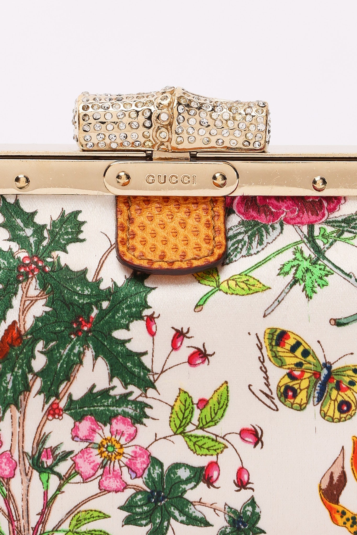 Gucci Flora Bamboo Silk Satin Clutch