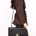Chanel XL CC Maxi Single Flap Black Denim 24K GP