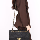 Chanel XL CC Maxi Single Flap Black Denim 24K GP
