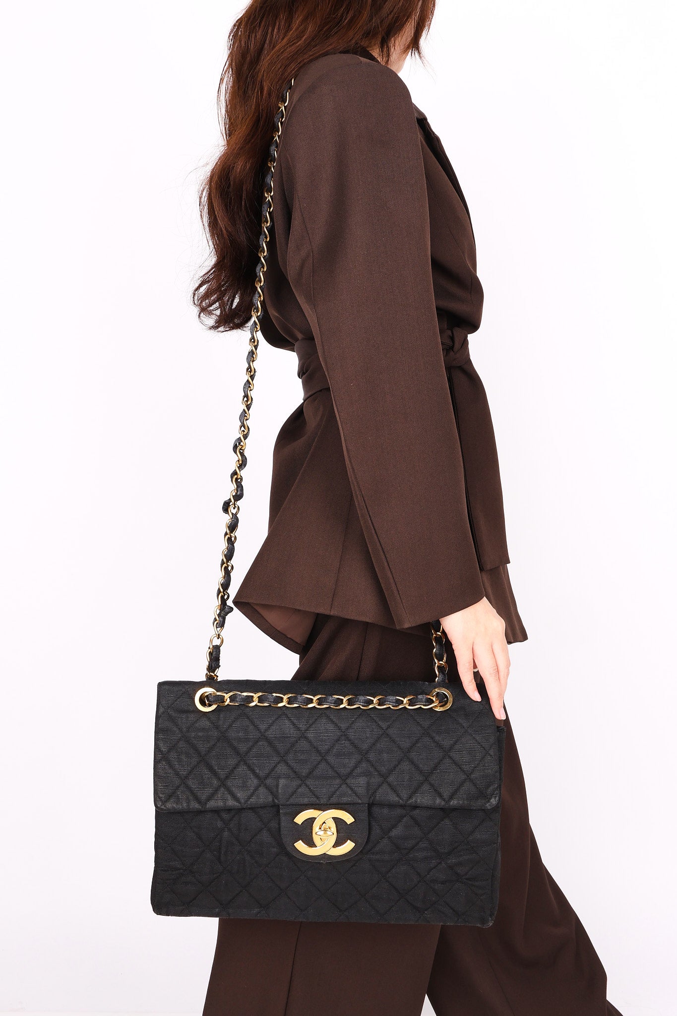 Chanel XL CC Maxi Single Flap Black Denim 24K GP