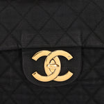 Chanel XL CC Maxi Single Flap Black Denim 24K GP