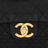 Chanel XL CC Maxi Single Flap Black Denim 24K GP