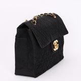 Chanel XL CC Maxi Single Flap Black Denim 24K GP