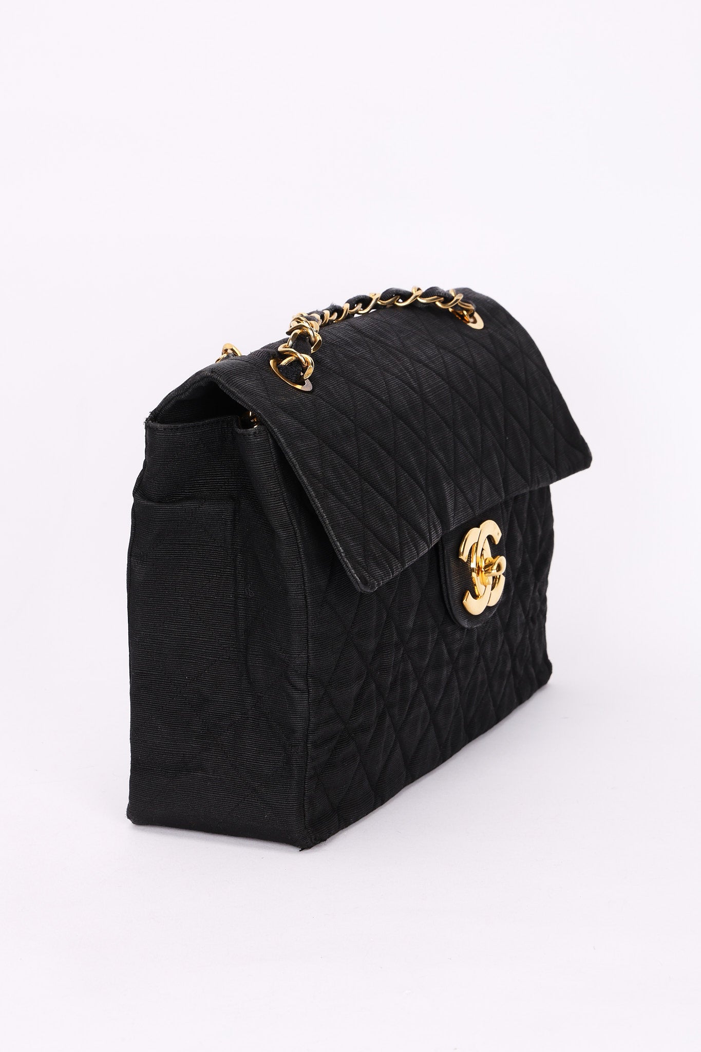 Chanel XL CC Maxi Single Flap Black Denim 24K GP