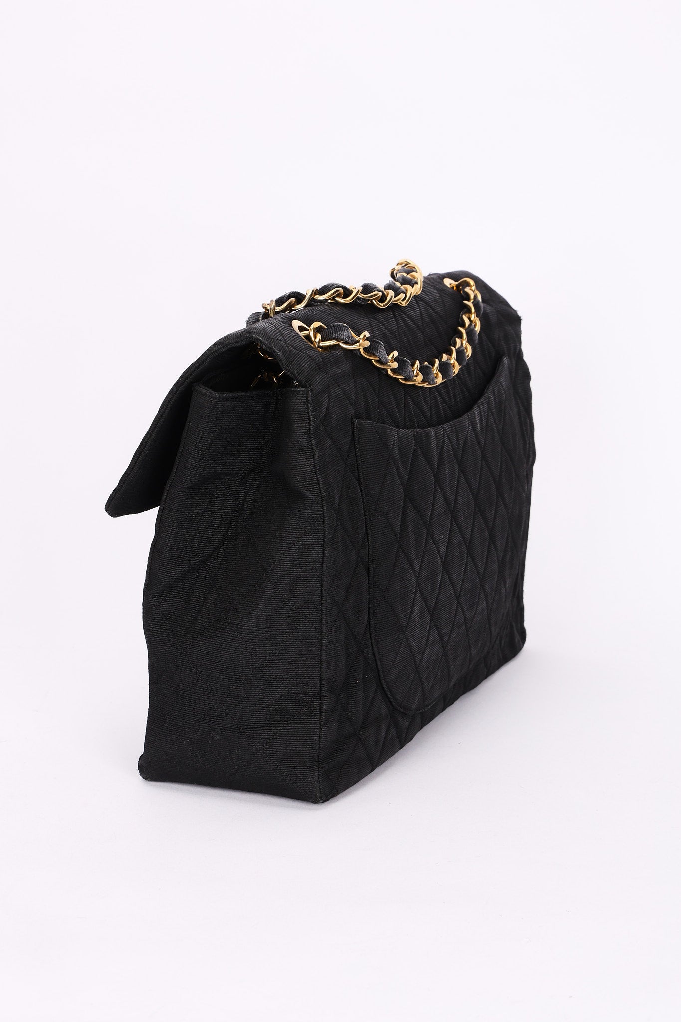 Chanel XL CC Maxi Single Flap Black Denim 24K GP