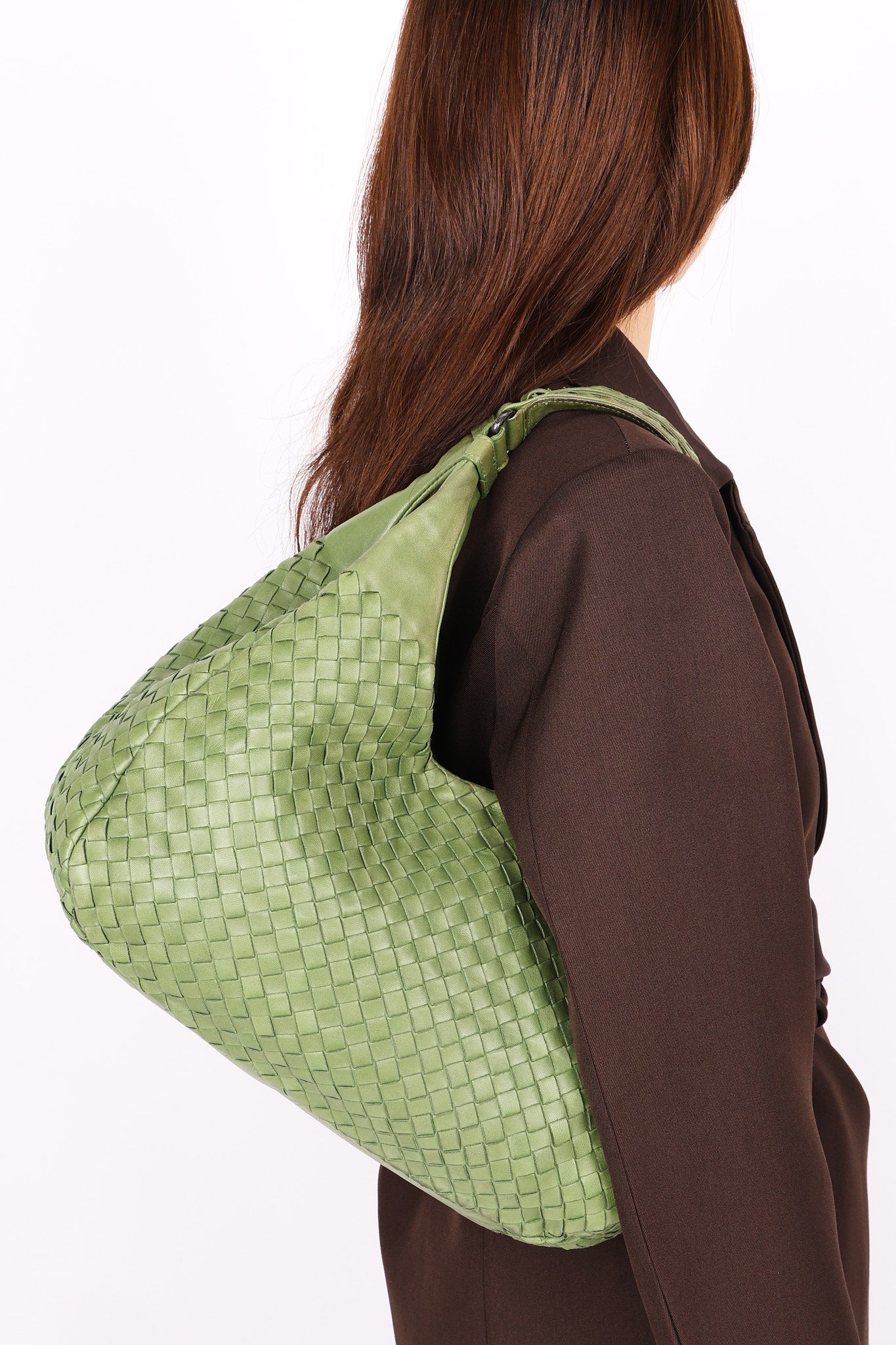 Bottega Veneta Intrecciato Shoulder Bag Green