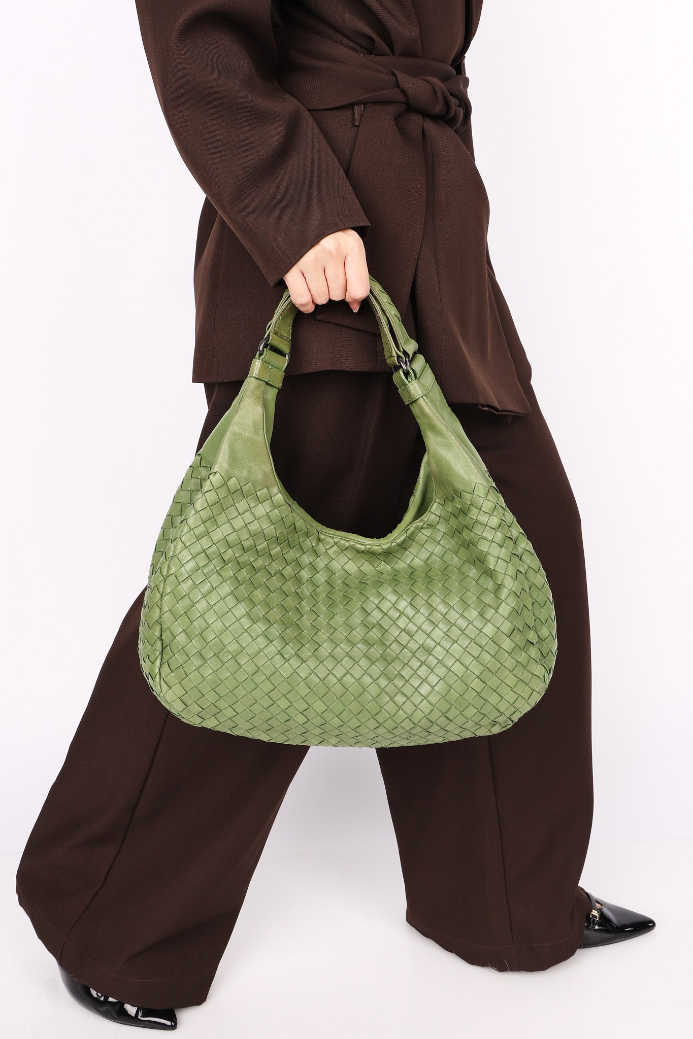 Bottega Veneta Intrecciato Shoulder Bag Green