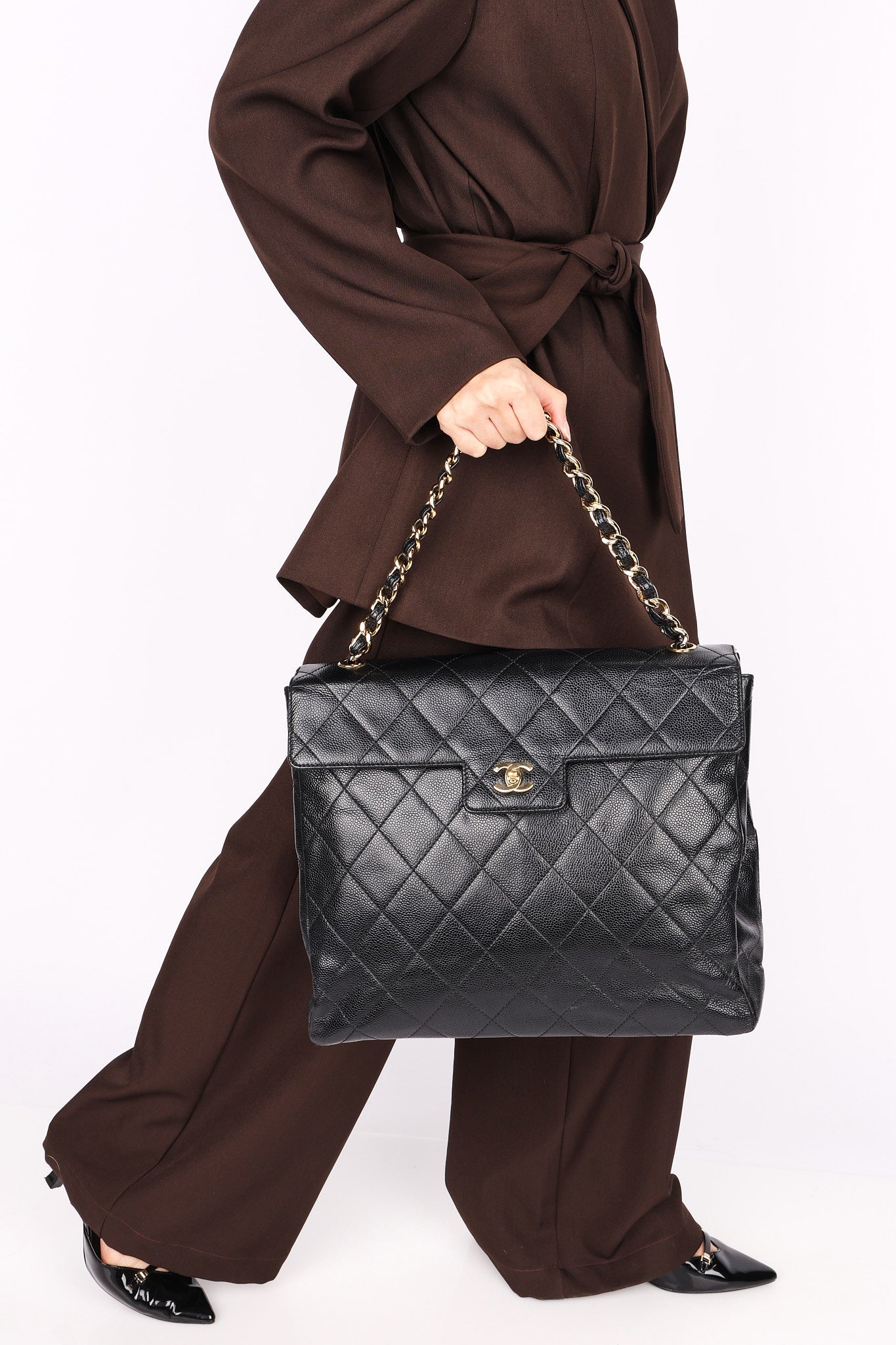 Chanel Quarter Single Flap Black Caviar 24K GP