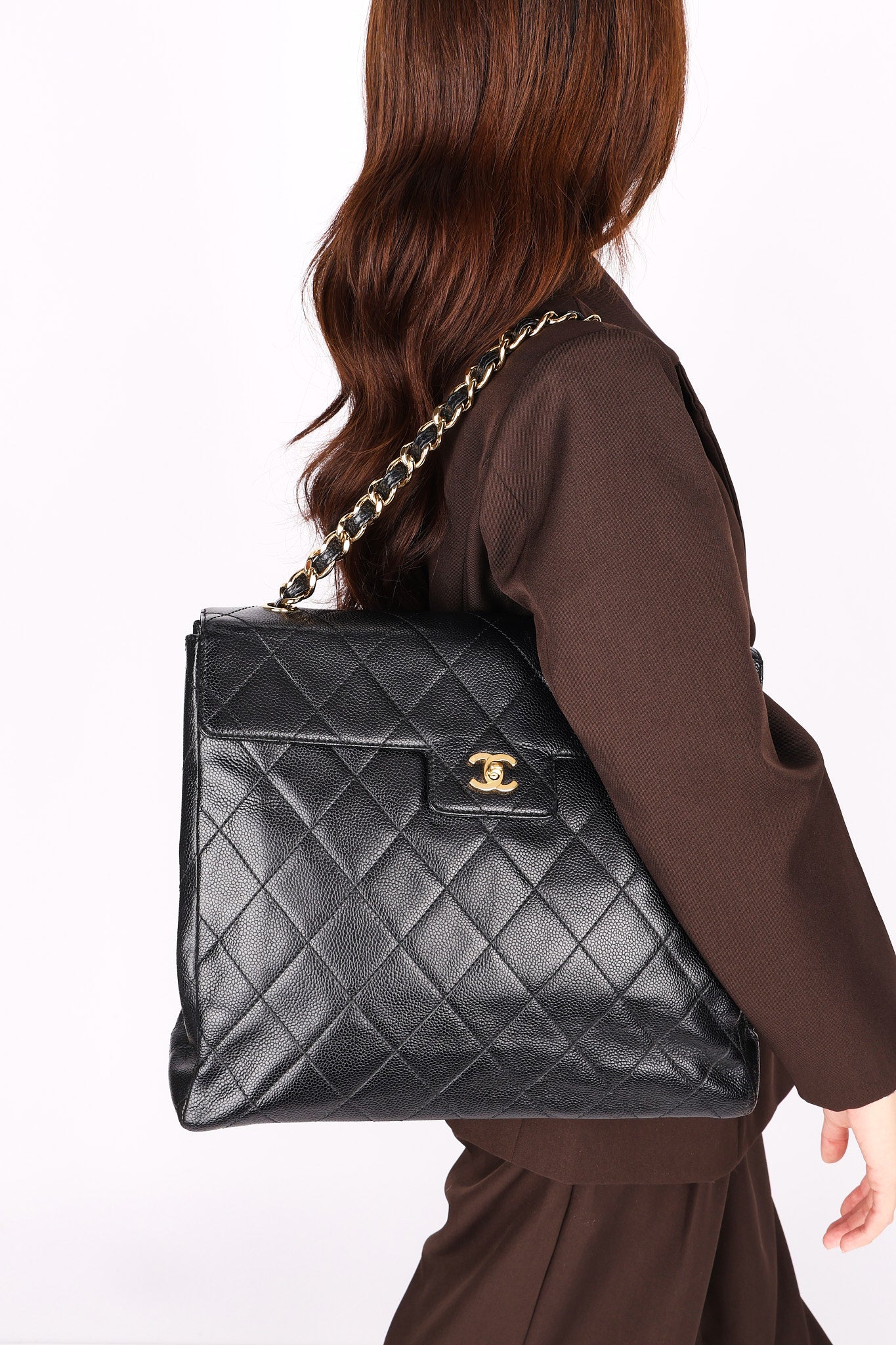 Chanel Quarter Single Flap Black Caviar 24K GP
