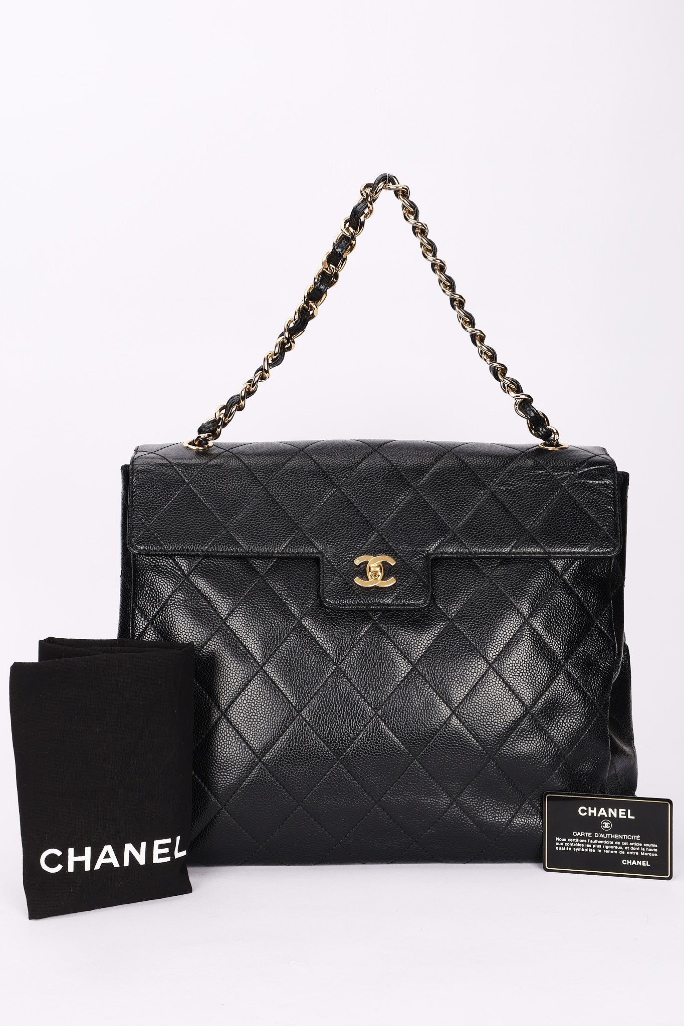 Chanel Quarter Single Flap Black Caviar 24K GP