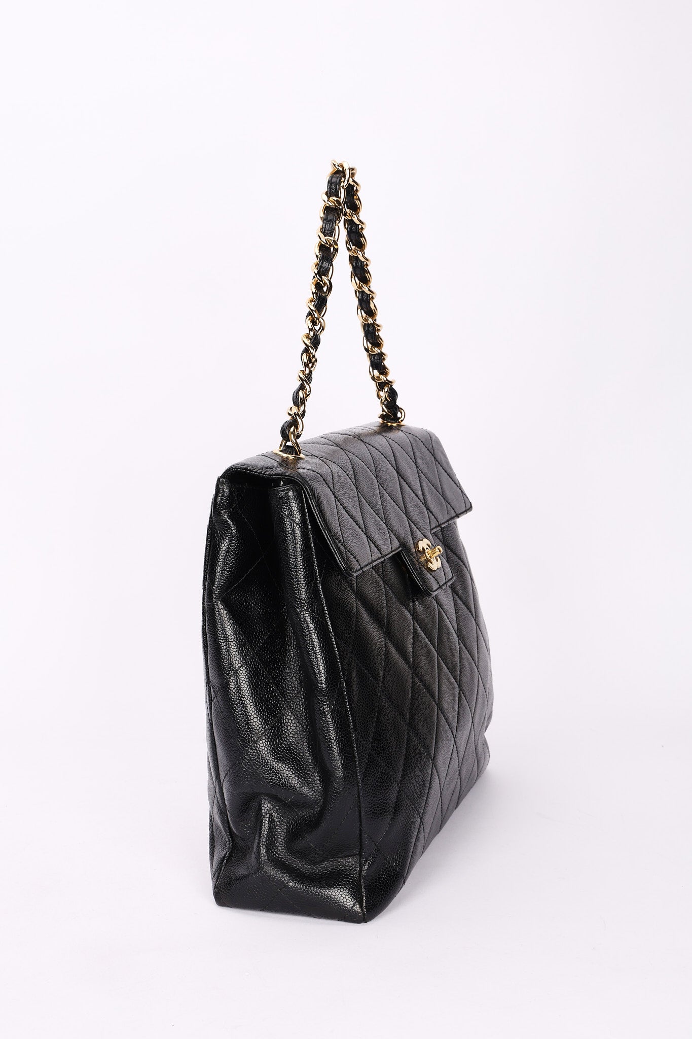 Chanel Quarter Single Flap Black Caviar 24K GP