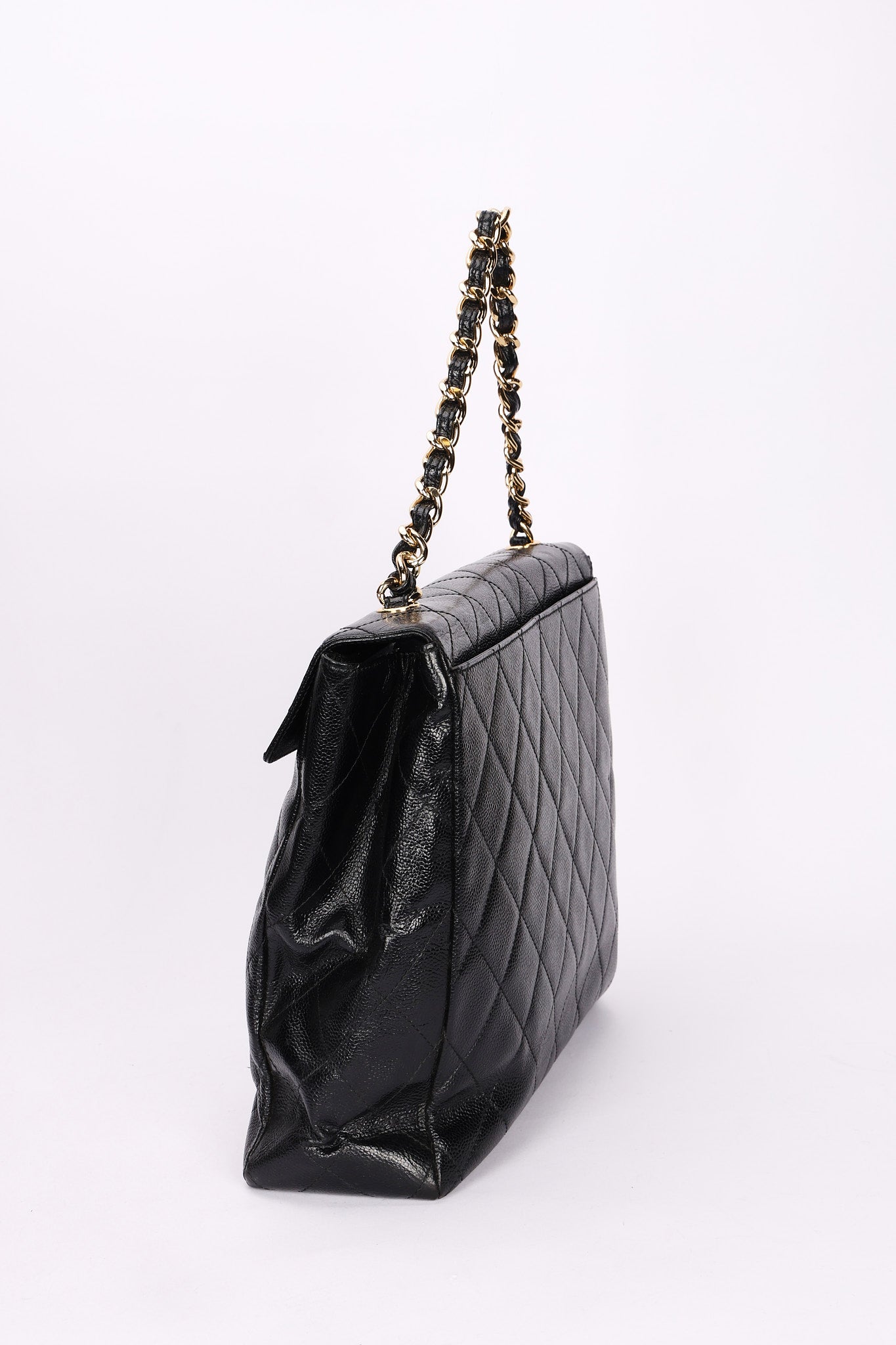 Chanel Quarter Single Flap Black Caviar 24K GP