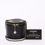 Chanel Mini Round Vanity Case with Chain Black Lambskin CGHW