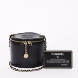 Chanel Mini Round Vanity Case with Chain Black Lambskin CGHW