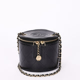 Chanel Mini Round Vanity Case with Chain Black Lambskin CGHW
